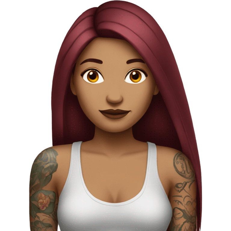 Tattooed woman with long straight burgundy hair emoji