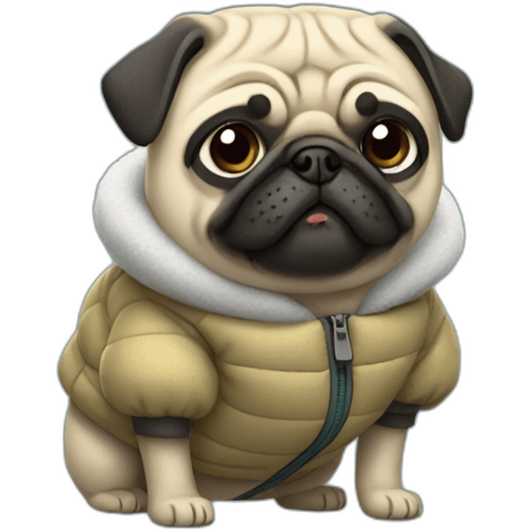 pug wearing a puffer jacket emoji