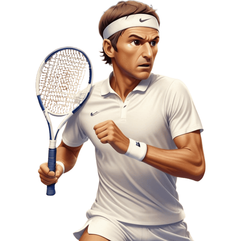 Cinematic Realistic portrait of Goran Ivanišević, depicted as an iconic tennis player in dynamic motion with detailed athletic gear and intense focus, illuminated by bold stadium lighting that accentuates his competitive spirit. emoji