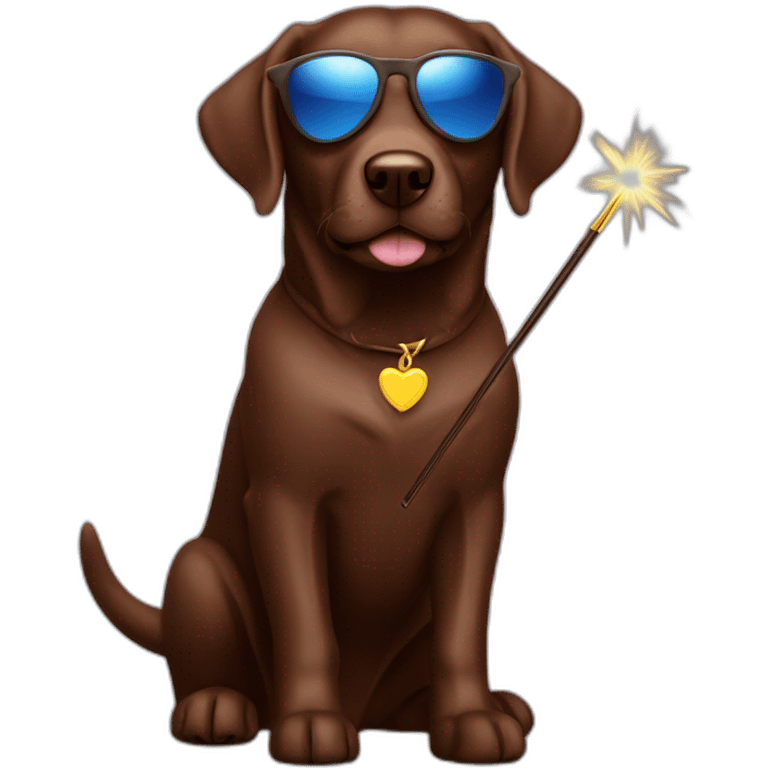 Labrador Retriver chocolate color whit a magic wand and sunglasses emoji