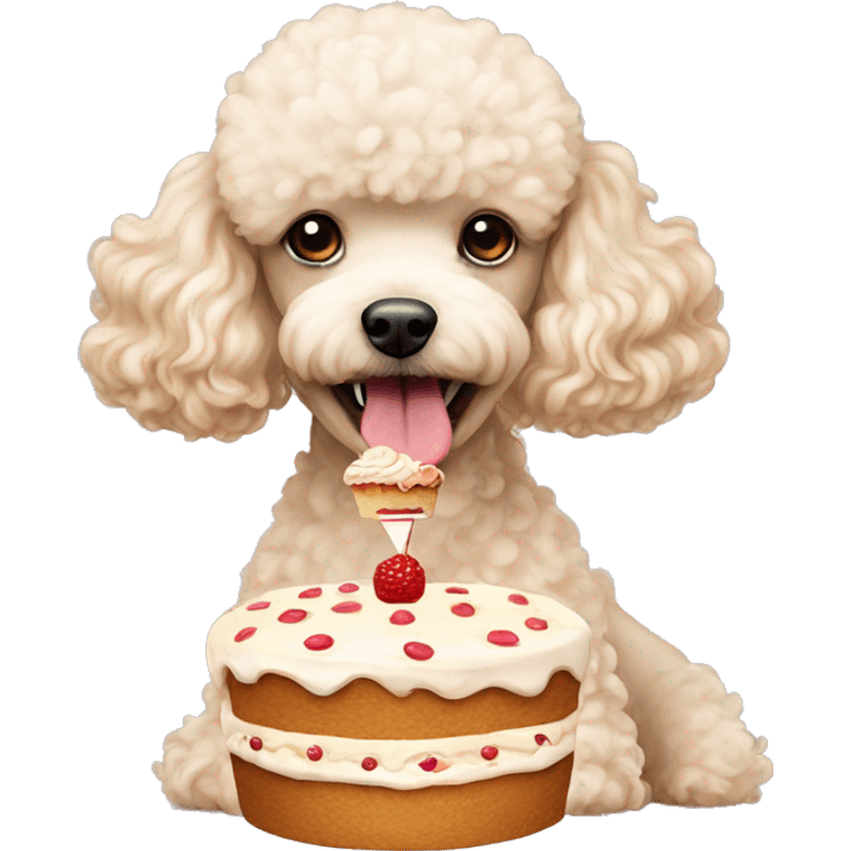 cream mini poodle eating cake emoji