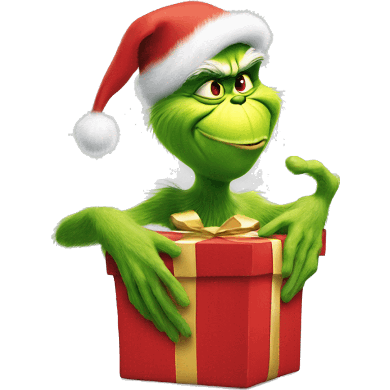 The grinch hand holding a Christmas present  emoji