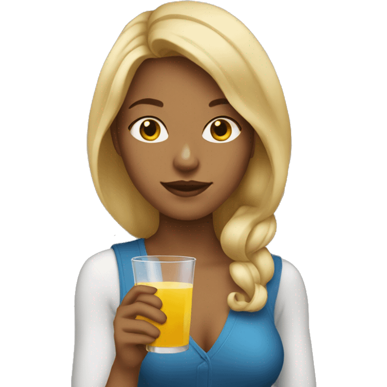 Dark blonde girl drinking apple juice emoji