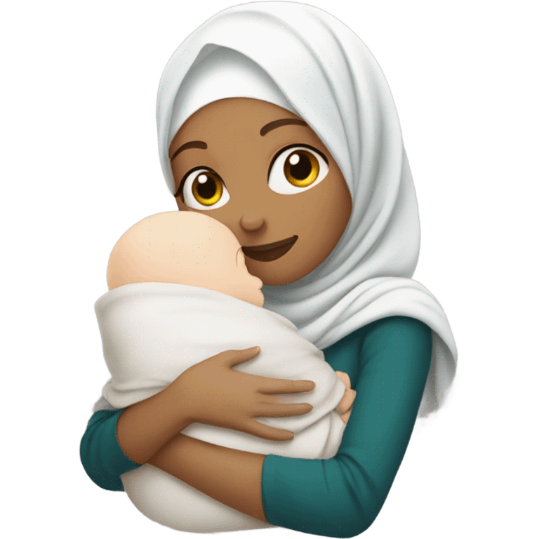 pretty white skin woman with hijab hugging a baby  emoji