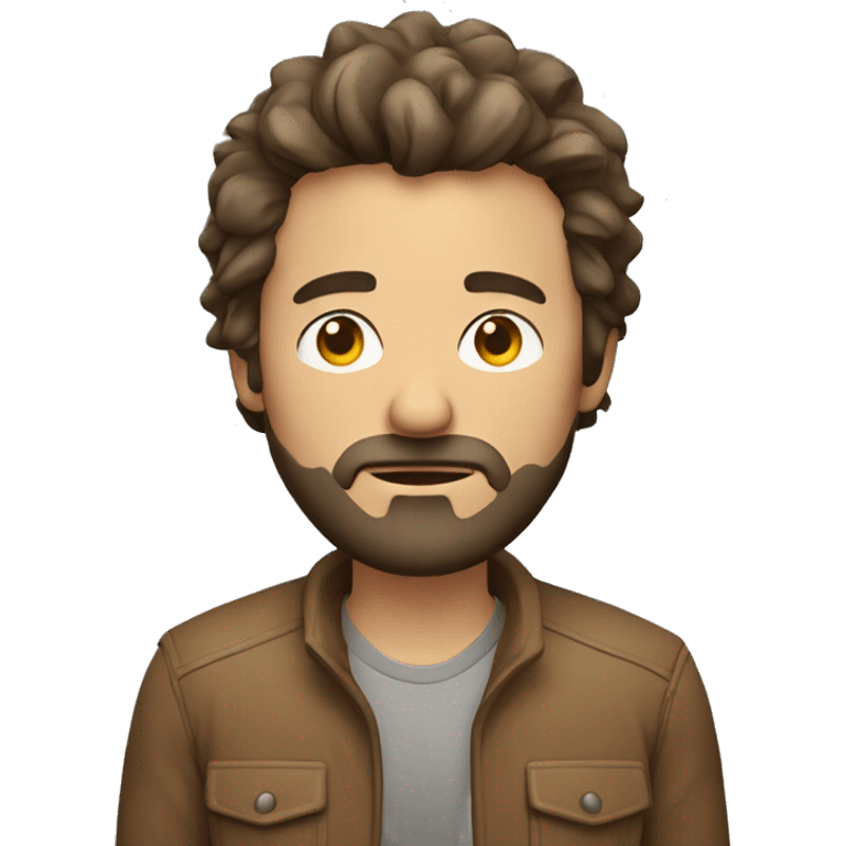 Funny looking man with short straigh, messy hair and scruffy beard. He looks tired. Wears a brown jacket, no tie. emoji