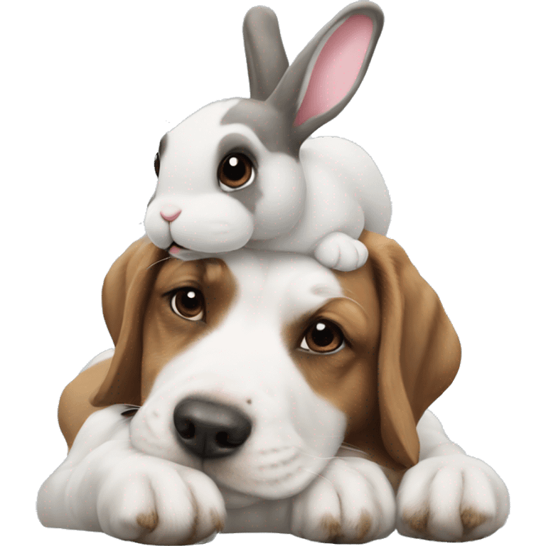 A bunny on top of a dog emoji