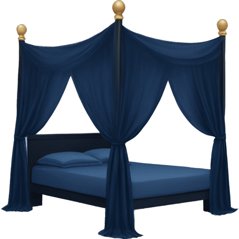 Midnight blue canopy bed with sheer curtains emoji