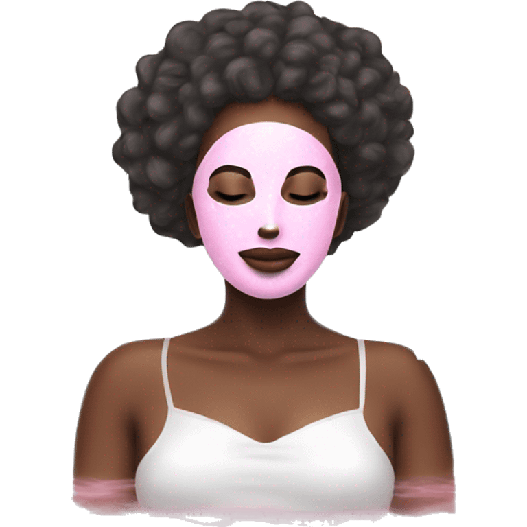 Lady with pink face mask spa beauty full face relaxing emoji