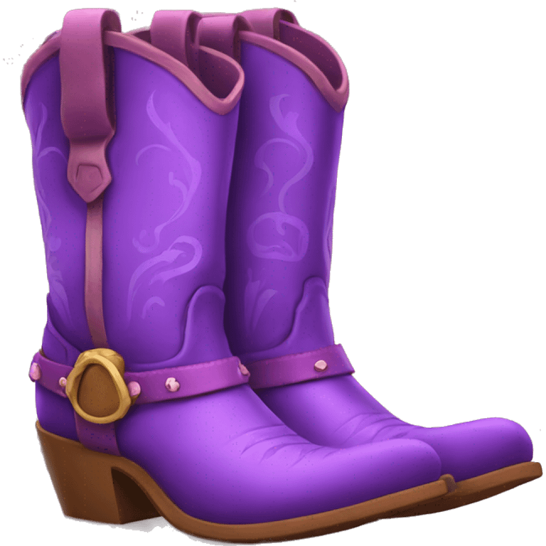 Putple cowboy boots with cute design emoji