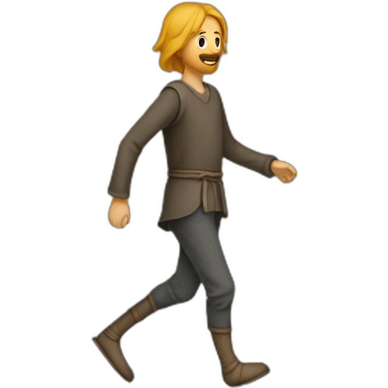 person with legs way longer than usual, covered with pants that are wide at the bottom, walking, medieval emoji