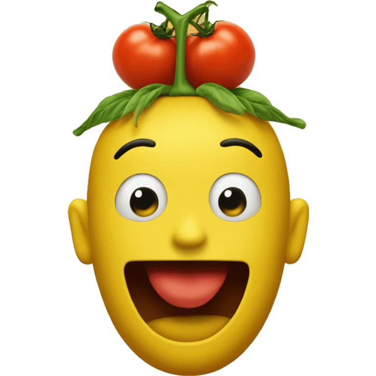 Yellow duch with tomatoes on top of a head emoji