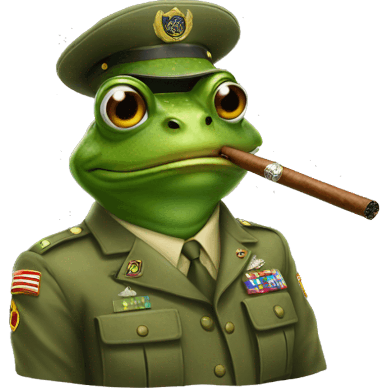 Frog wearing army gear, smoking a cigar emoji