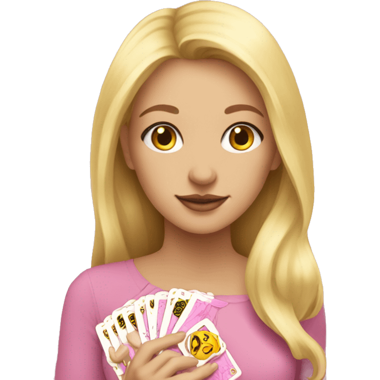 Blonde girl with pink pink tarot gold cards emoji