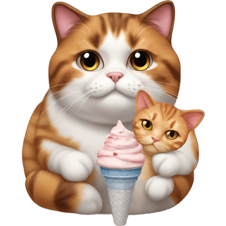 Realistic Fat calico cat with icecream emoji