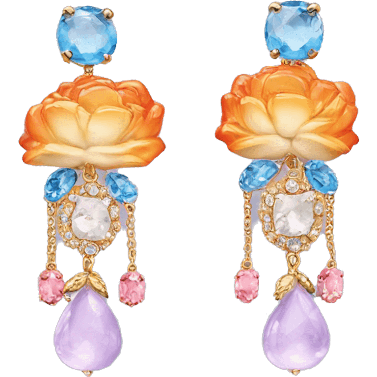 Dolce and Gabbana earrings with white and colourful lavender light blue orange pink and golden detais emoji