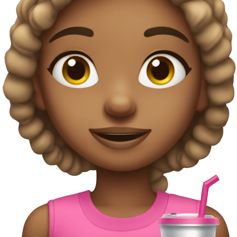 Girl holding tumbler with workout clothes and smiling emoji