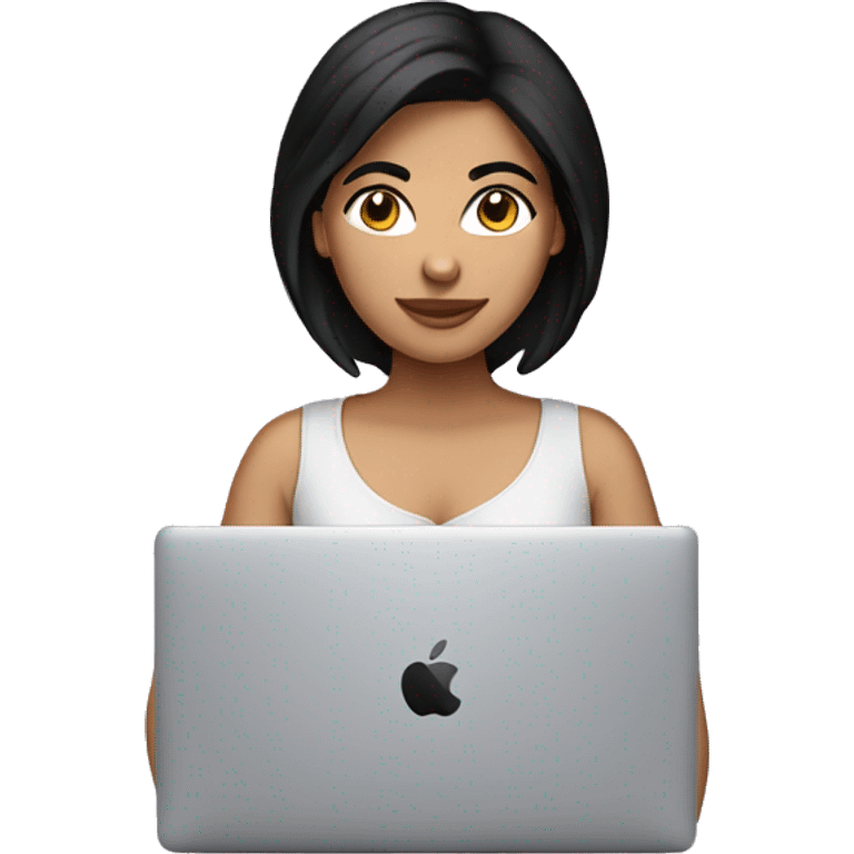 Hispanic female with black hair on MacBook  emoji