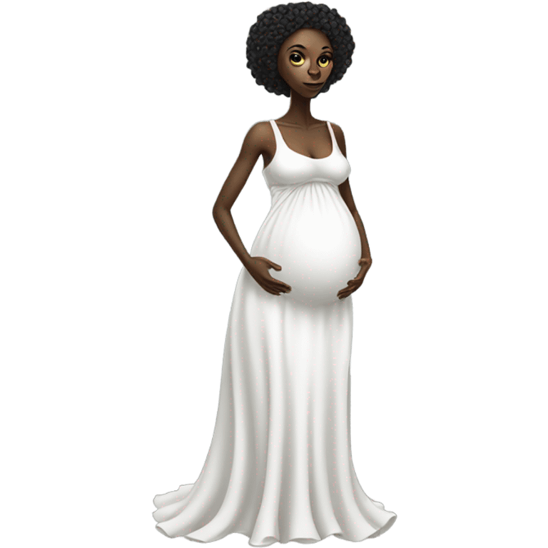 Pregnant black alien woman, full body, on white dress emoji