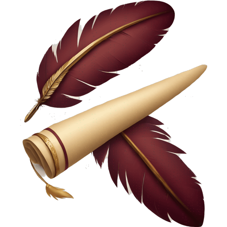 a maroon feather quill and an open SCROLL emoji