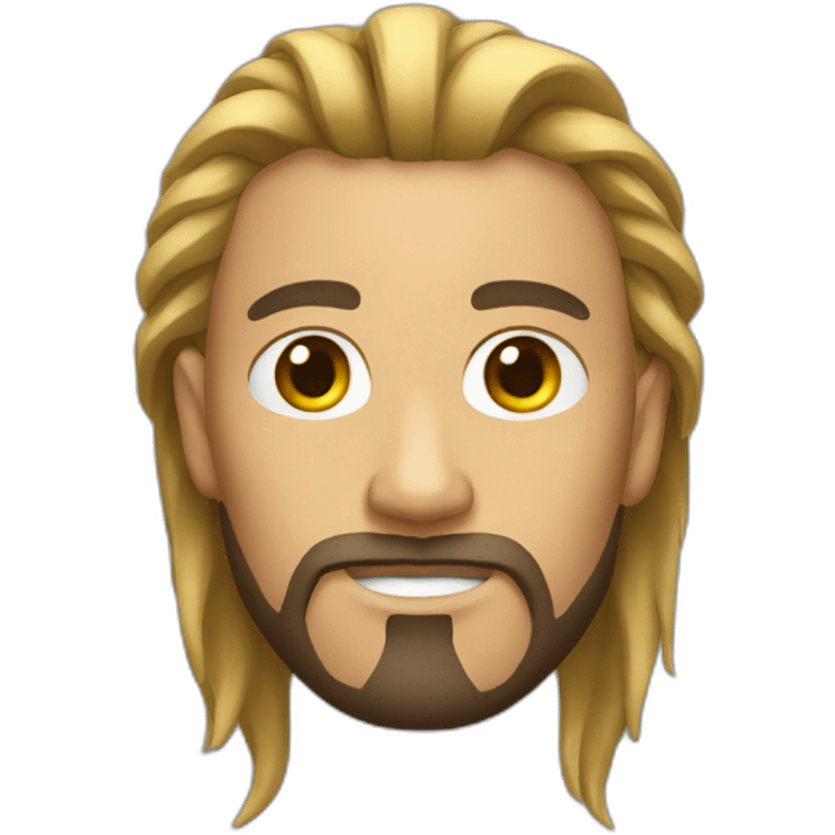 Men with long, tied hair and a goatee emoji