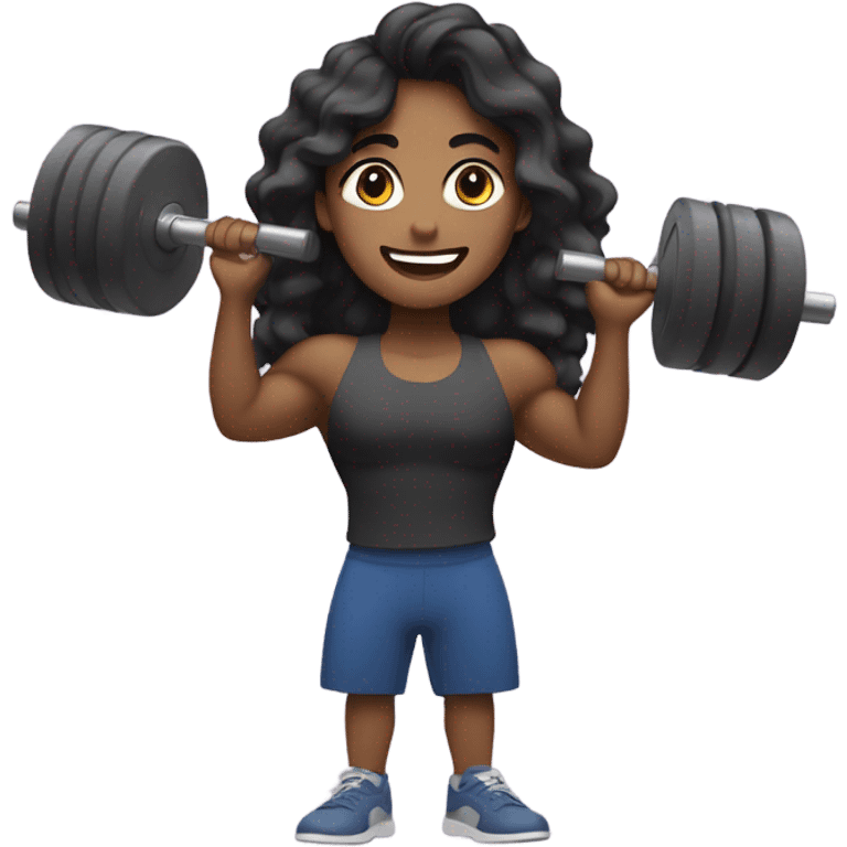 Long wavy hair black Asian lifting weight emoji