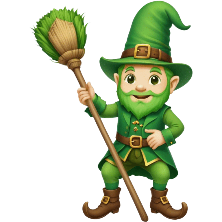 leprechaun on a broom emoji