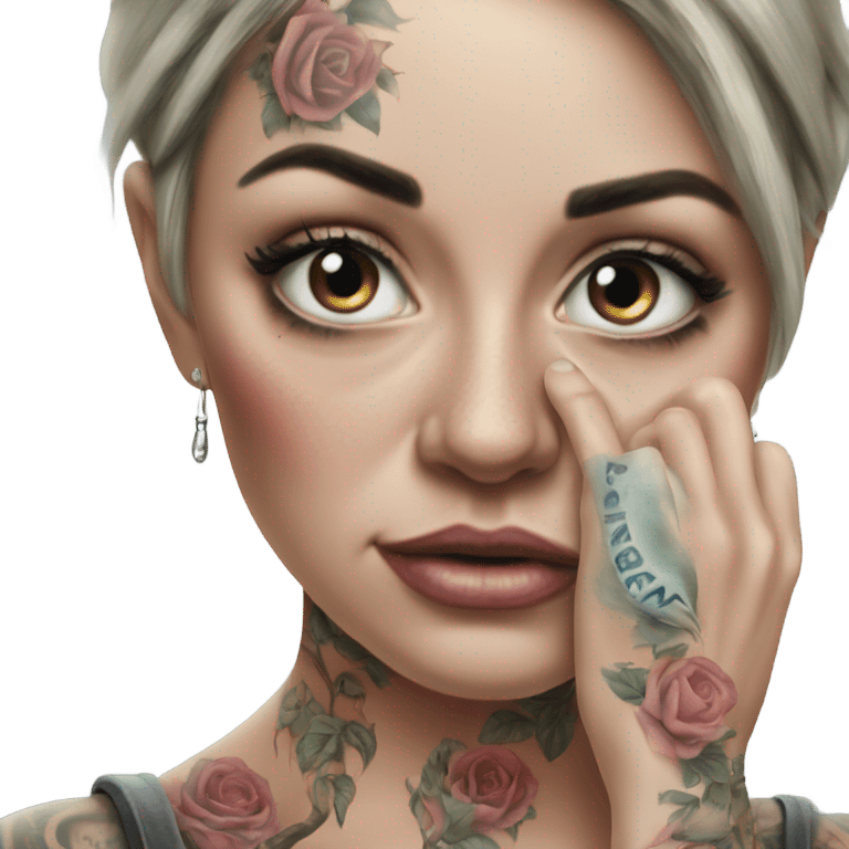 Hyper Realistic Beautiful tattooed woman crying holding a photo  emoji