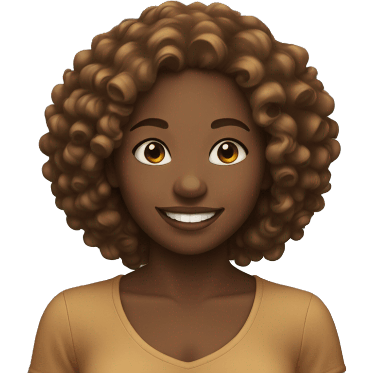 Black girl with caramel skin with curly hair smiling  emoji