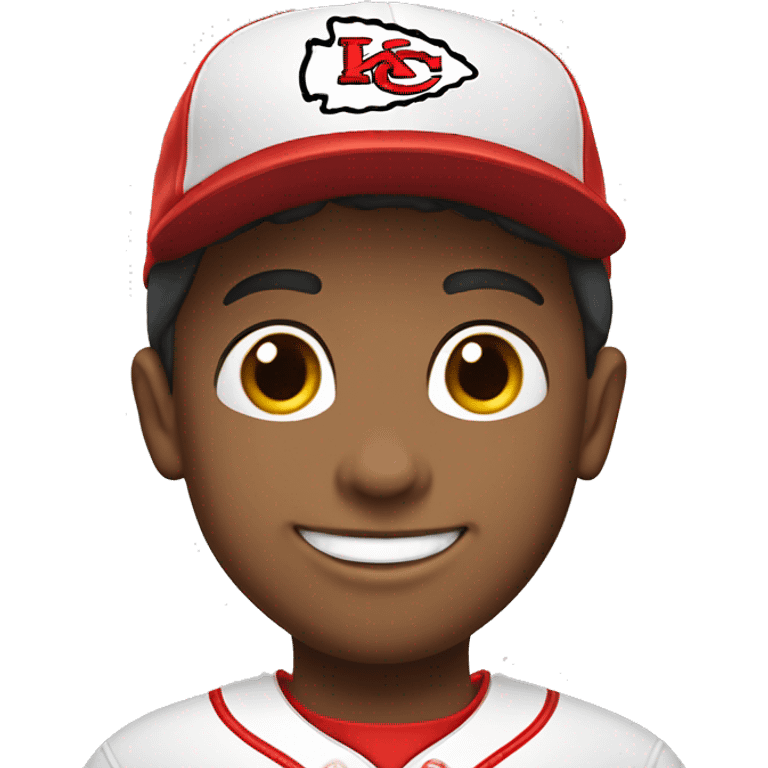 smiling boy in kc chiefs baseball cap  emoji