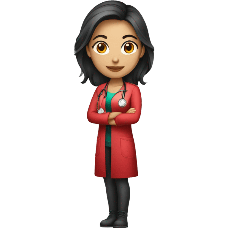 Mexican young sexy female doctor, red shirt emoji