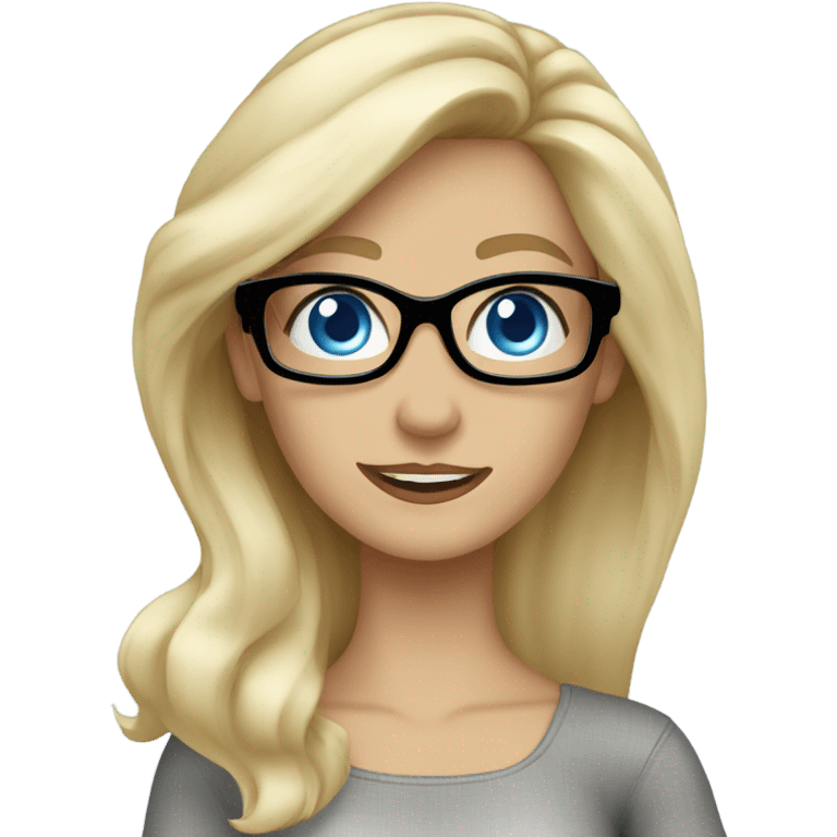 Hyper beautiful blonde Caucasian woman blue eyes and black glasses waving emoji