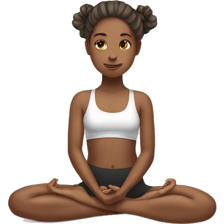 Girl doing yoga with bow in hair emoji