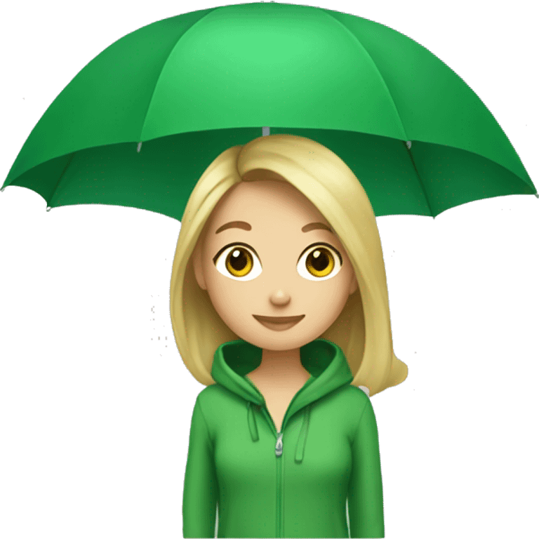 Brunette blond girl green hoodie and green umbrella emoji