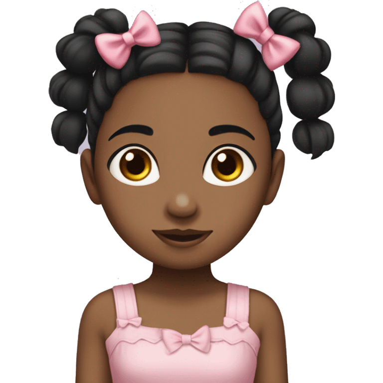 little girl with black pigtails, brown eyes, pink cami dress, and bows in her hair emoji