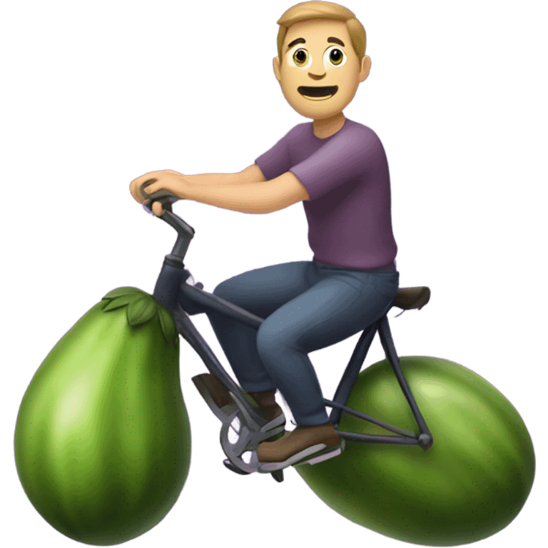 man riding an eggplant emoji like a bike emoji