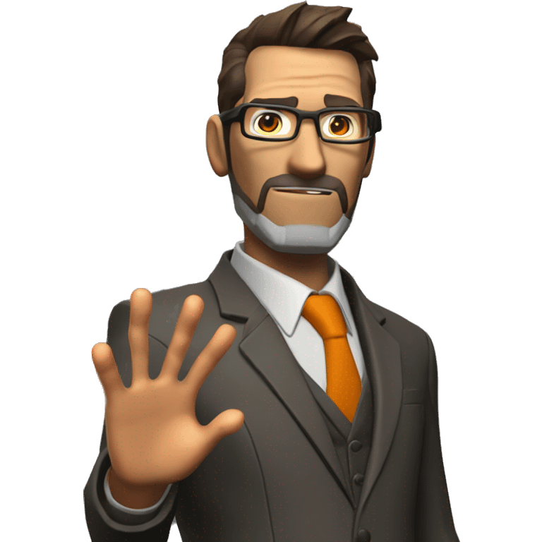 character of the game half life Gordon Freeman in his suit raises his hand and says hello emoji