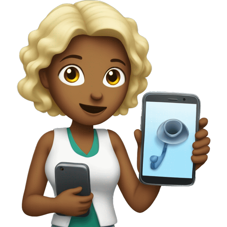 woman holding big phone emoji