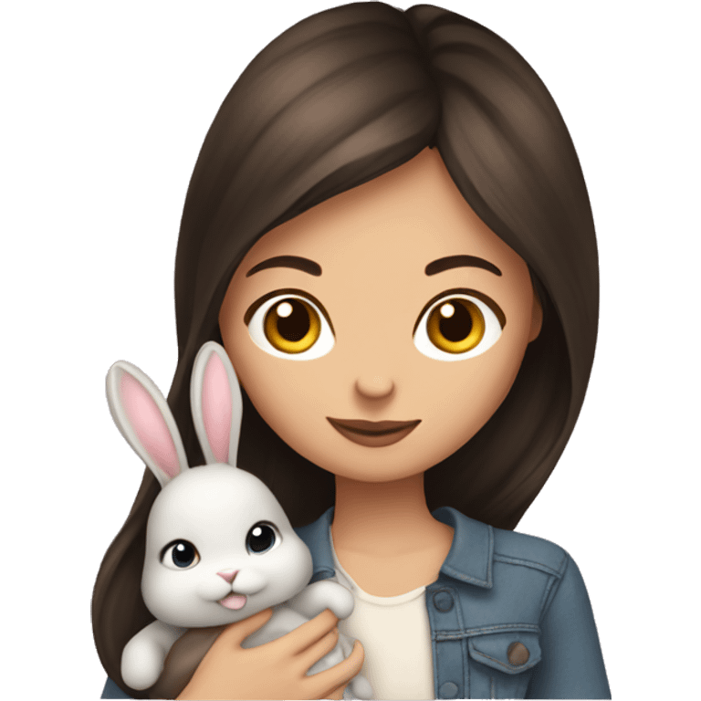 brunette girls holding bunny  emoji