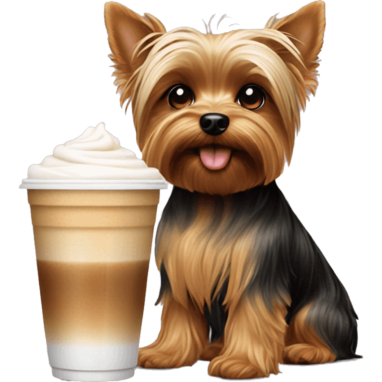 Yorkie dog with iced coffee emoji