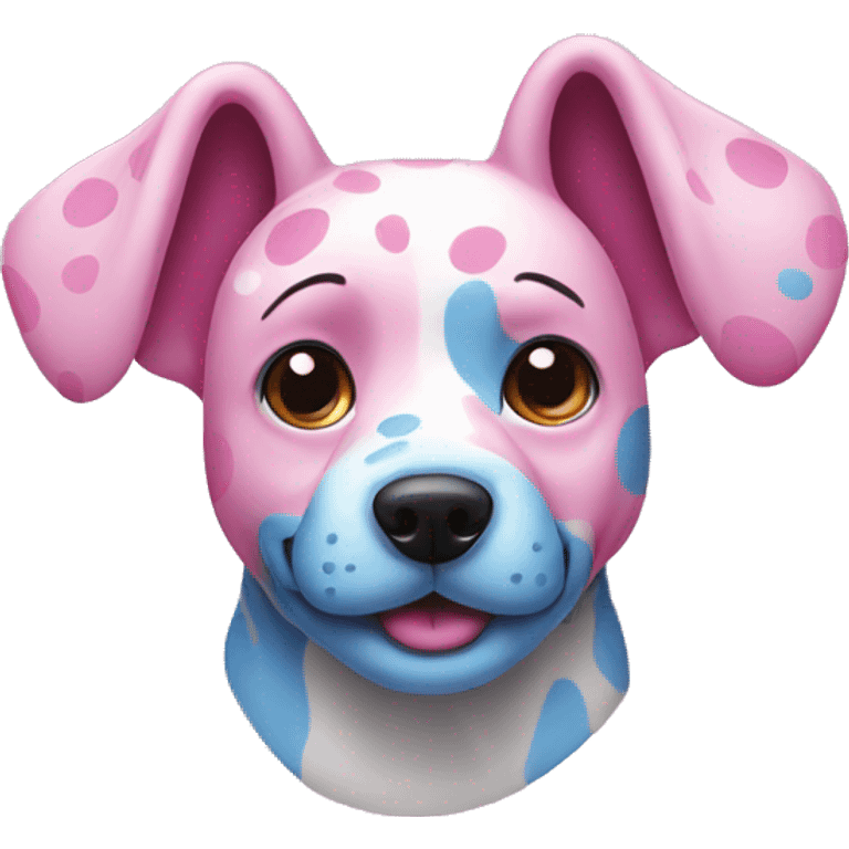 Pink and blue spotted dog emoji