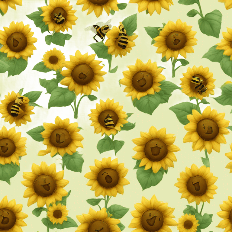 Bouquet of sunflowers and pretty bees emoji