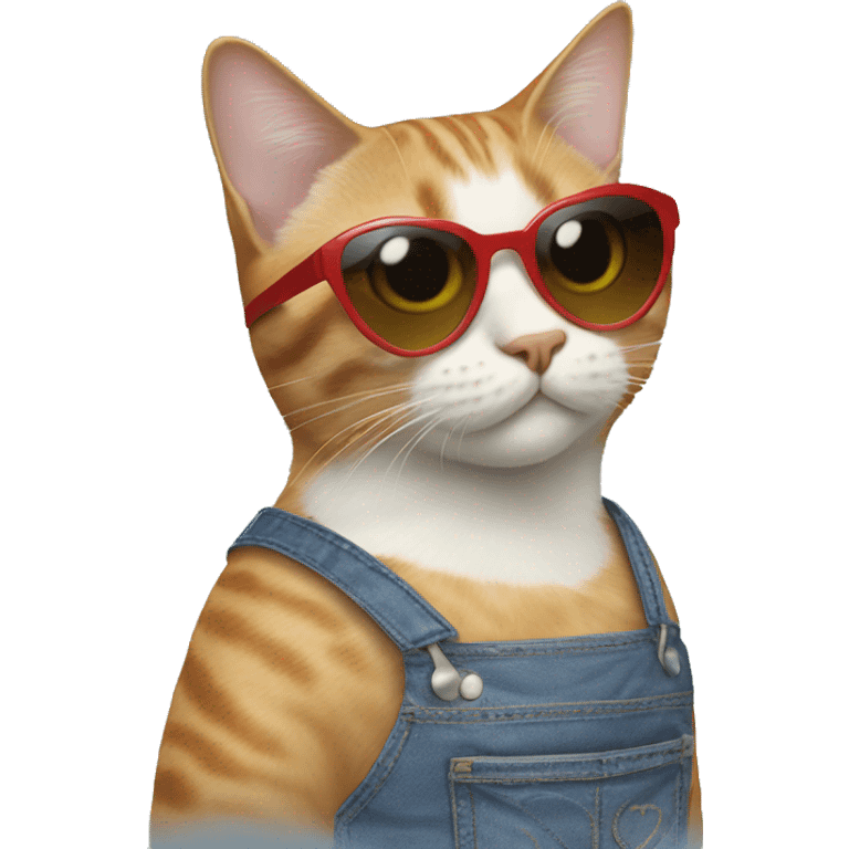 Cat with crop top and heart sunglasses and jeans emoji