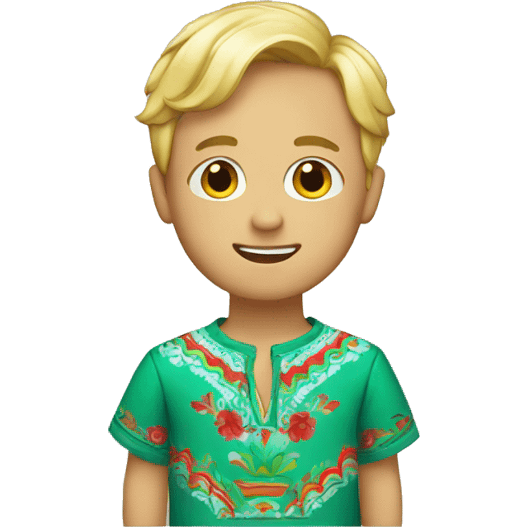 A blonde boy wearing a cute mexican shirt emoji