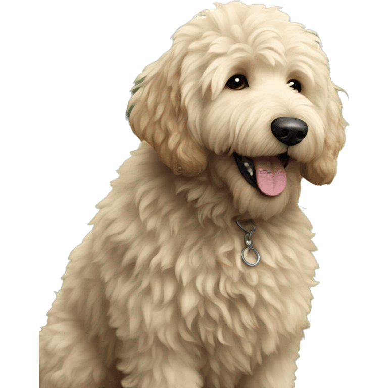 fluffy dog  Goldendoodle enjoying the outdoors emoji