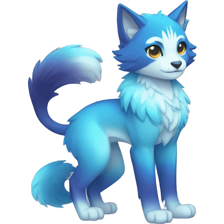 shiny, colorful, blue, gradient, Kemono-style, Chibi, Anthro-Fur-Sona-Fakémon, Full Body emoji