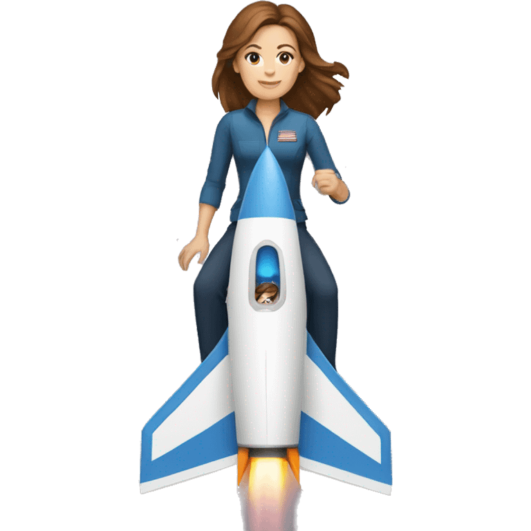 white woman brown hair riding a rocket emoji