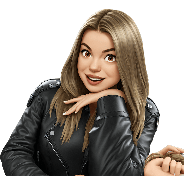 smiling girl in leather jacket emoji