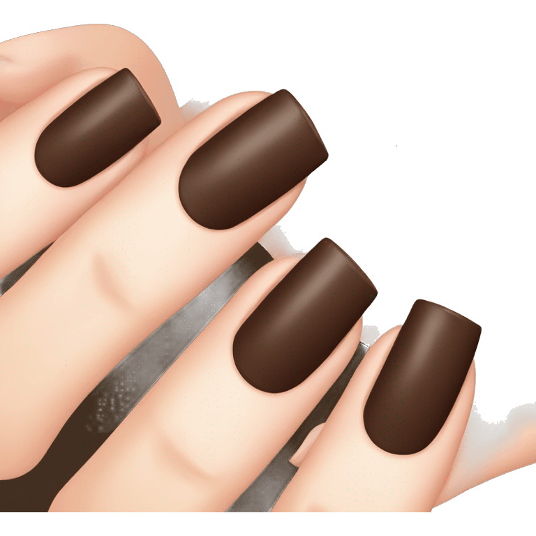 manicure with dark brown square nails emoji