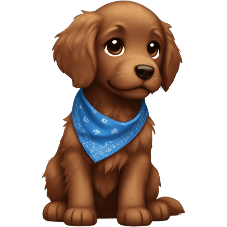 Chibi fluffy dark red retriever puppy with blue bandana emoji