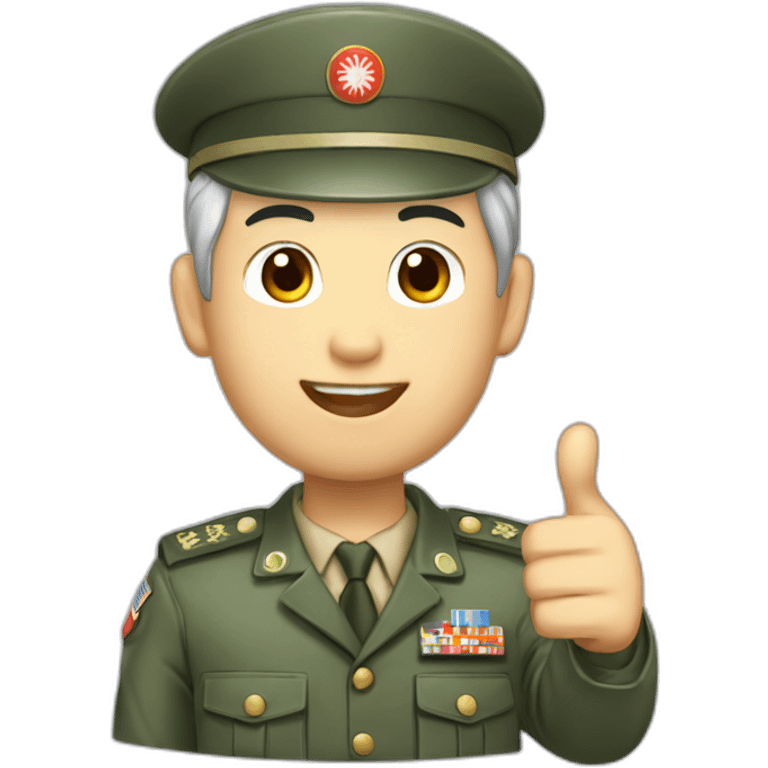 Taiwanese guy gray hair where soldier uniform thumb up emoji